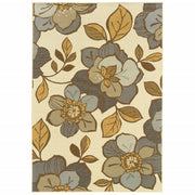 2' X 4' Ivory Floral Stain Resistant Indoor Outdoor Area Rug