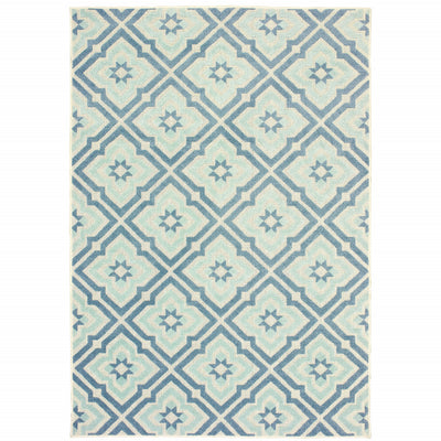 10' X 13' Blue Geometric Stain Resistant Indoor Outdoor Area Rug