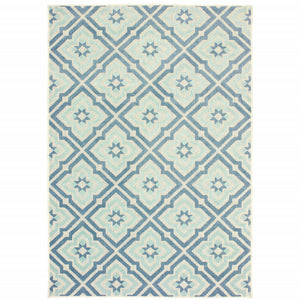 10' X 13' Blue Geometric Stain Resistant Indoor Outdoor Area Rug