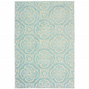 10' X 13' Blue Floral Stain Resistant Indoor Outdoor Area Rug