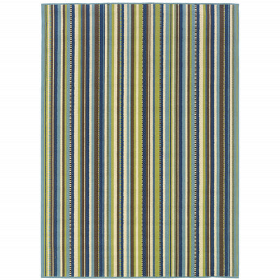 9' X 13' Blue Striped Stain Resistant Indoor Outdoor Area Rug