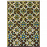 9' X 13' Brown Floral Stain Resistant Indoor Outdoor Area Rug