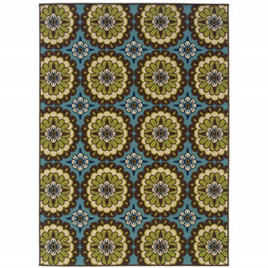 8' X 11' Blue Floral Stain Resistant Indoor Outdoor Area Rug