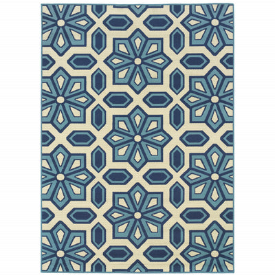 2' X 4' Ivory Geometric Stain Resistant Indoor Outdoor Area Rug