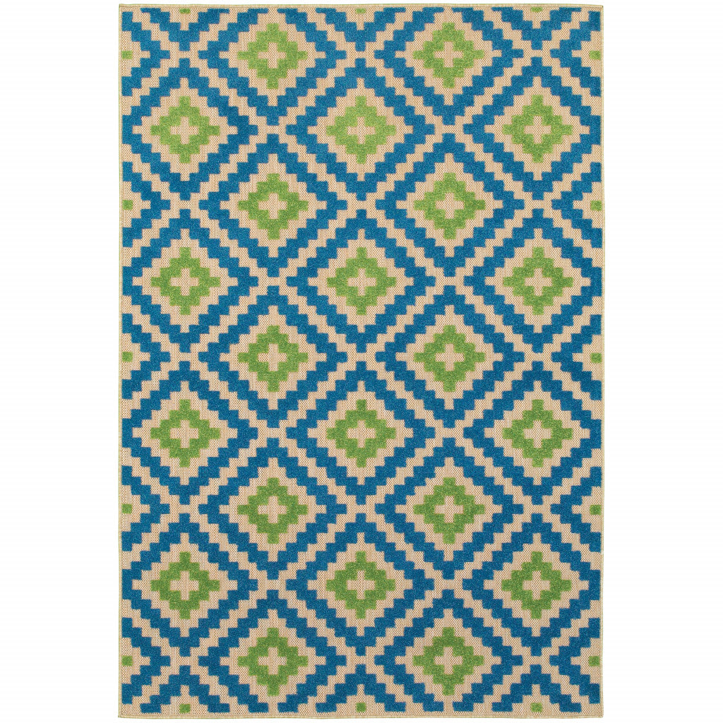 10' X 13' Sand Geometric Stain Resistant Indoor Outdoor Area Rug