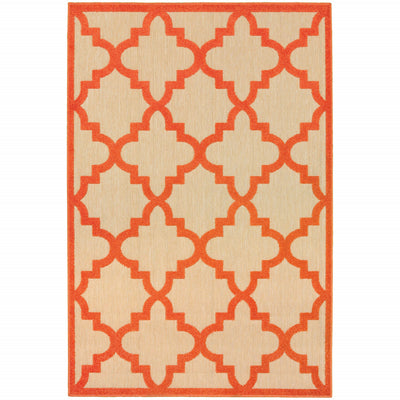 8' X 11' Sand Geometric Stain Resistant Indoor Outdoor Area Rug