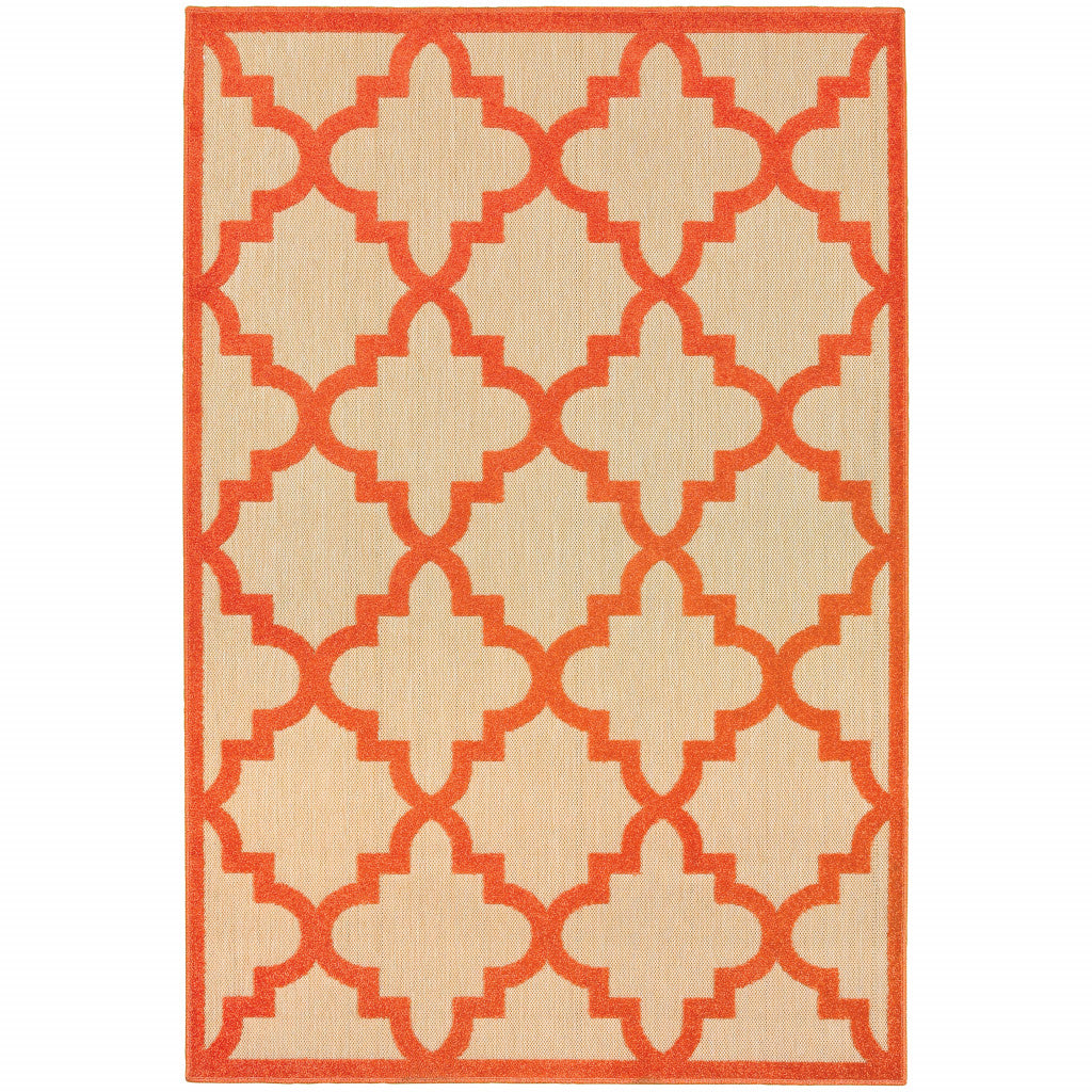 10' X 13' Sand Geometric Stain Resistant Indoor Outdoor Area Rug