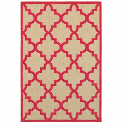 8' X 11' Sand Geometric Stain Resistant Indoor Outdoor Area Rug