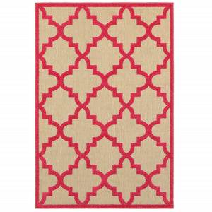 10' X 13' Sand Geometric Stain Resistant Indoor Outdoor Area Rug