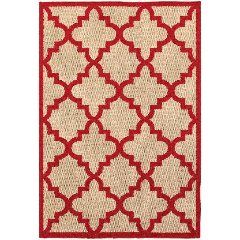 8' X 11' Sand Geometric Stain Resistant Indoor Outdoor Area Rug