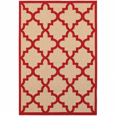 8' X 11' Sand Geometric Stain Resistant Indoor Outdoor Area Rug