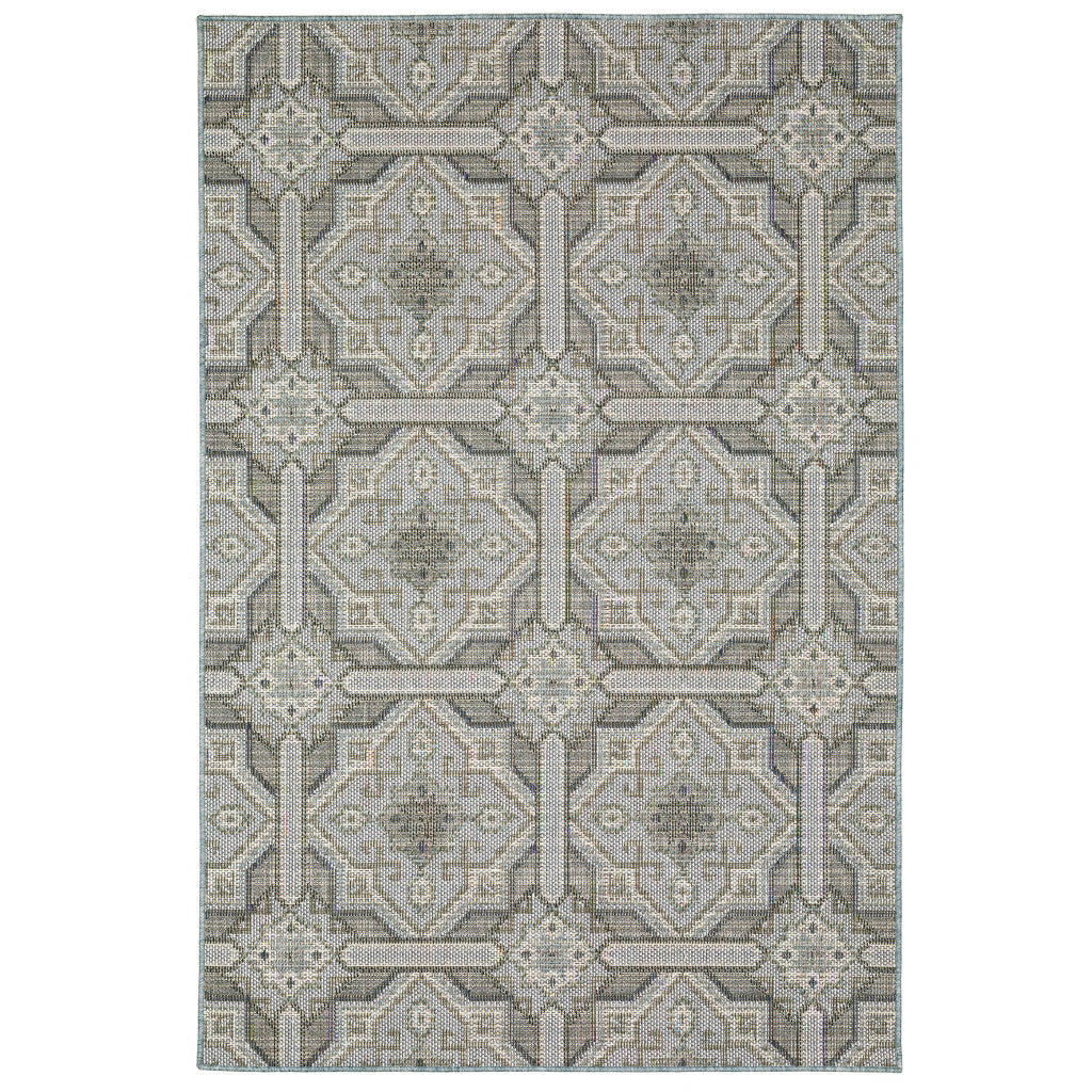 8' X 10' Grey Geometric Stain Resistant Indoor Outdoor Area Rug