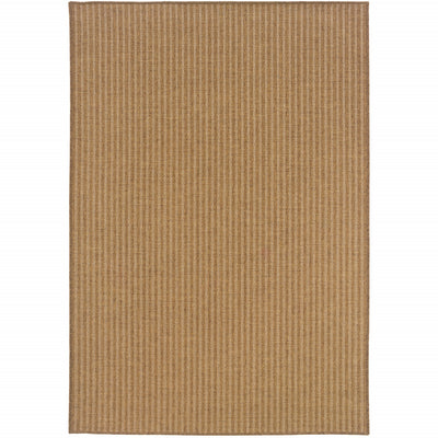 9' X 13' Tan Striped Stain Resistant Indoor Outdoor Area Rug