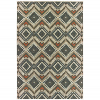 10' X 13' Grey Geometric Stain Resistant Indoor Outdoor Area Rug