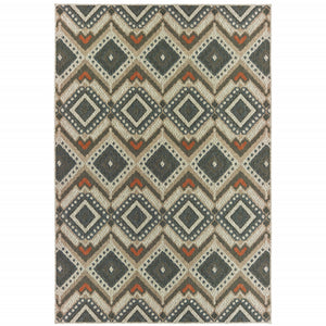 10' X 13' Grey Geometric Stain Resistant Indoor Outdoor Area Rug