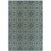 10' X 13' Blue Geometric Stain Resistant Indoor Outdoor Area Rug