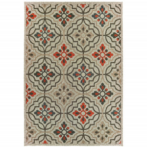 8' X 10' Grey Geometric Stain Resistant Indoor Outdoor Area Rug