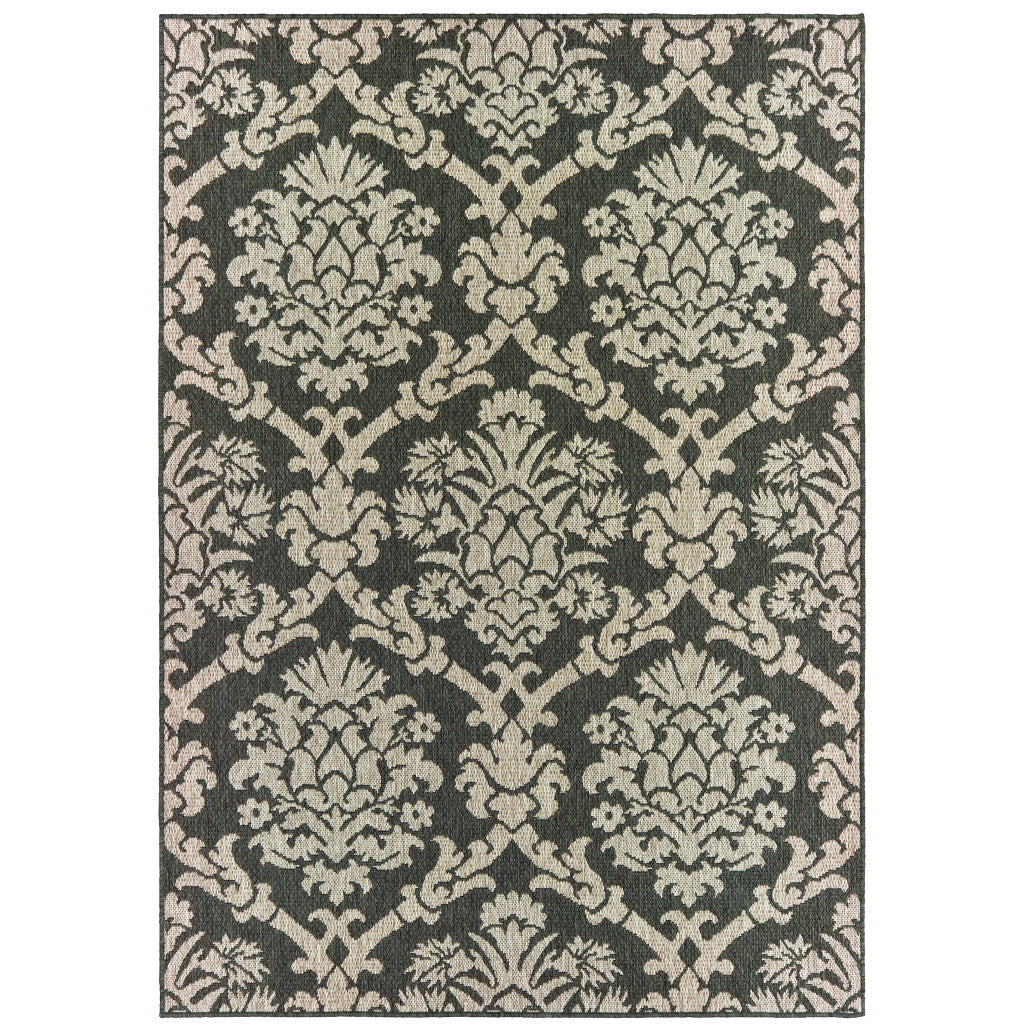 8' X 10' Grey Floral Stain Resistant Indoor Outdoor Area Rug