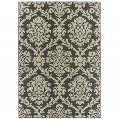 10' X 13' Grey Floral Stain Resistant Indoor Outdoor Area Rug