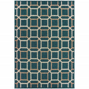 10' X 13' Blue Geometric Stain Resistant Indoor Outdoor Area Rug