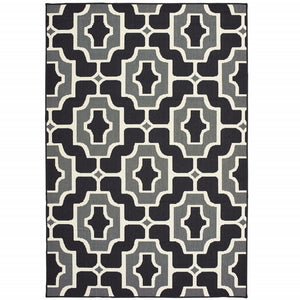 8' X 11' Black Geometric Stain Resistant Indoor Outdoor Area Rug