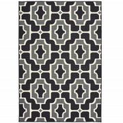 9' X 13' Black Geometric Stain Resistant Indoor Outdoor Area Rug