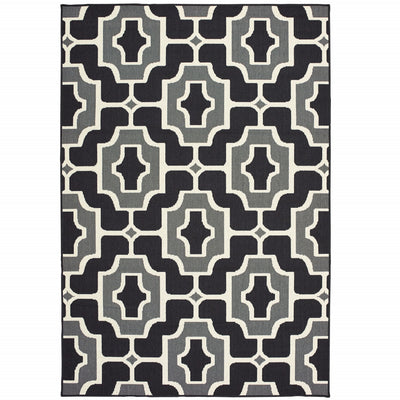 9' X 13' Black Geometric Stain Resistant Indoor Outdoor Area Rug