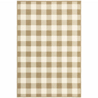 9' X 13' Tan Geometric Stain Resistant Indoor Outdoor Area Rug