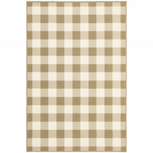 9' X 13' Tan Geometric Stain Resistant Indoor Outdoor Area Rug