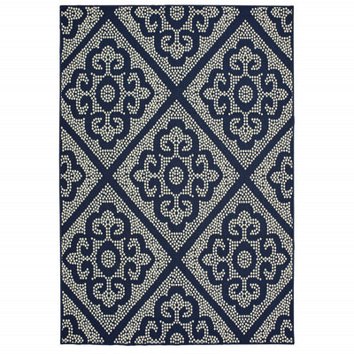 2' X 4' Navy Geometric Stain Resistant Indoor Outdoor Area Rug