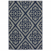 9' X 13' Navy Geometric Stain Resistant Indoor Outdoor Area Rug