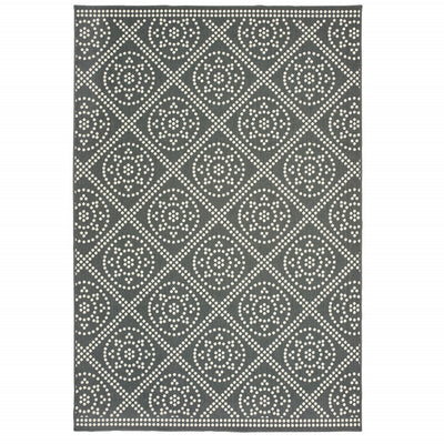 2' X 4' Grey Geometric Stain Resistant Indoor Outdoor Area Rug