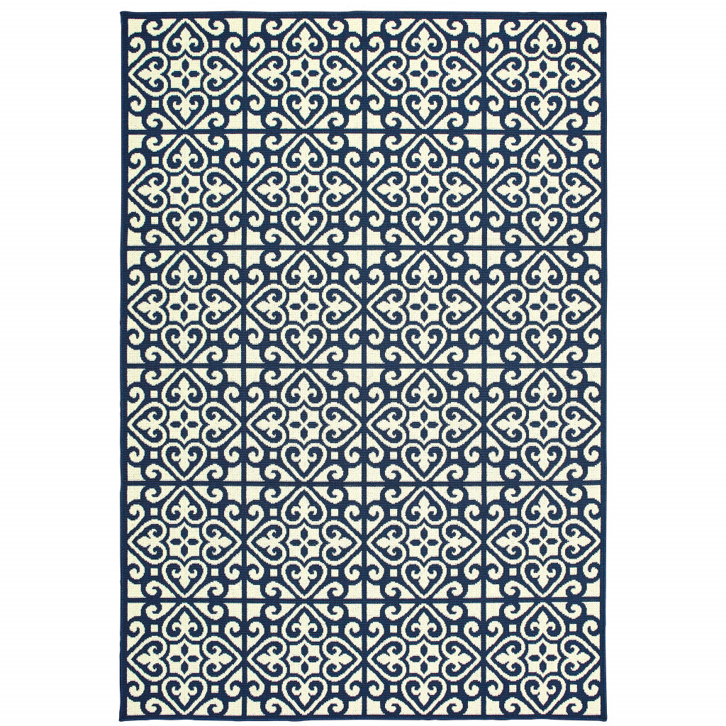 9' X 13' Ivory Geometric Stain Resistant Indoor Outdoor Area Rug