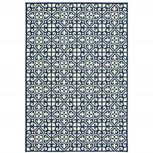 9' X 13' Ivory Geometric Stain Resistant Indoor Outdoor Area Rug