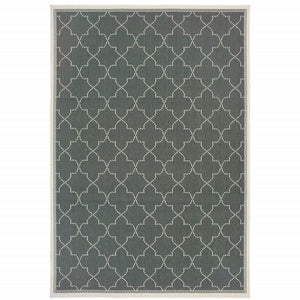 9' X 13' Grey Geometric Stain Resistant Indoor Outdoor Area Rug