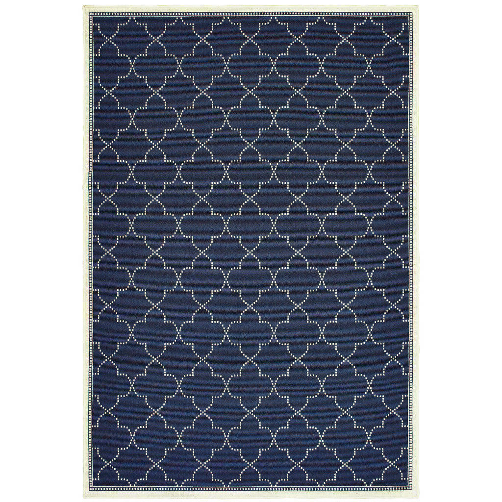 9' X 13' Navy Geometric Stain Resistant Indoor Outdoor Area Rug