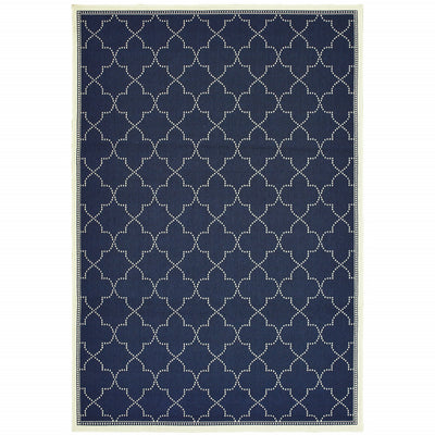 9' X 13' Navy Geometric Stain Resistant Indoor Outdoor Area Rug