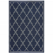 2' X 4' Navy Geometric Stain Resistant Indoor Outdoor Area Rug