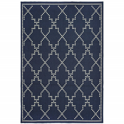 2' X 4' Navy Geometric Stain Resistant Indoor Outdoor Area Rug