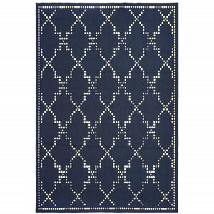 9' X 13' Navy Geometric Stain Resistant Indoor Outdoor Area Rug