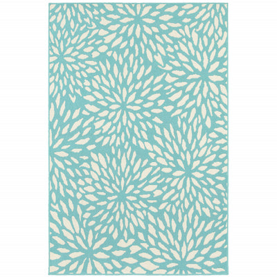 2' X 3' Blue Floral Stain Resistant Indoor Outdoor Area Rug