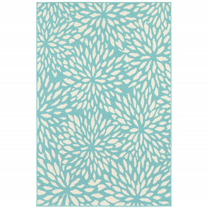 8' X 11' Blue Floral Stain Resistant Indoor Outdoor Area Rug