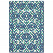 9' X 13' Navy Geometric Stain Resistant Indoor Outdoor Area Rug