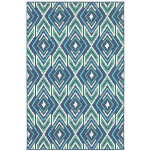 9' X 13' Navy Geometric Stain Resistant Indoor Outdoor Area Rug