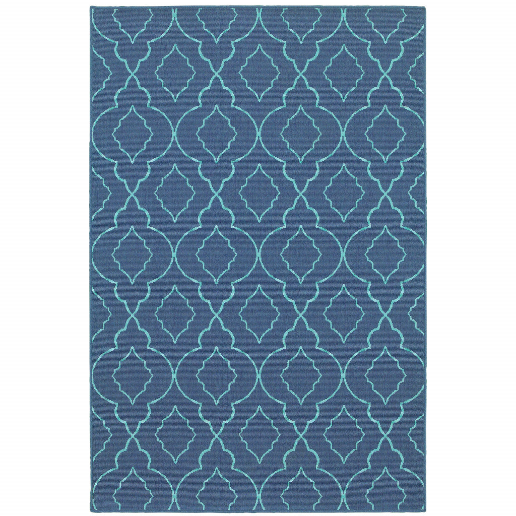 8' X 11' Navy Geometric Stain Resistant Indoor Outdoor Area Rug