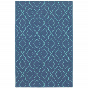 8' X 11' Navy Geometric Stain Resistant Indoor Outdoor Area Rug