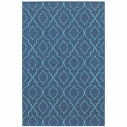 9' X 13' Navy Geometric Stain Resistant Indoor Outdoor Area Rug