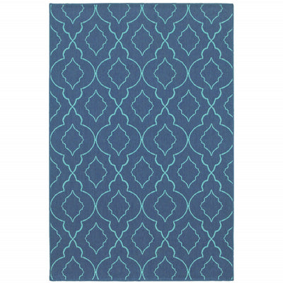 9' X 13' Navy Geometric Stain Resistant Indoor Outdoor Area Rug