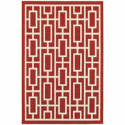 8' X 11' Red Geometric Stain Resistant Indoor Outdoor Area Rug