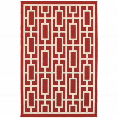 8' X 11' Red Geometric Stain Resistant Indoor Outdoor Area Rug